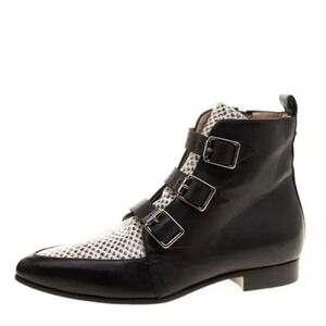 Jimmy Choo Ankle Boots Marlin Cream Snake Print & Black Leather